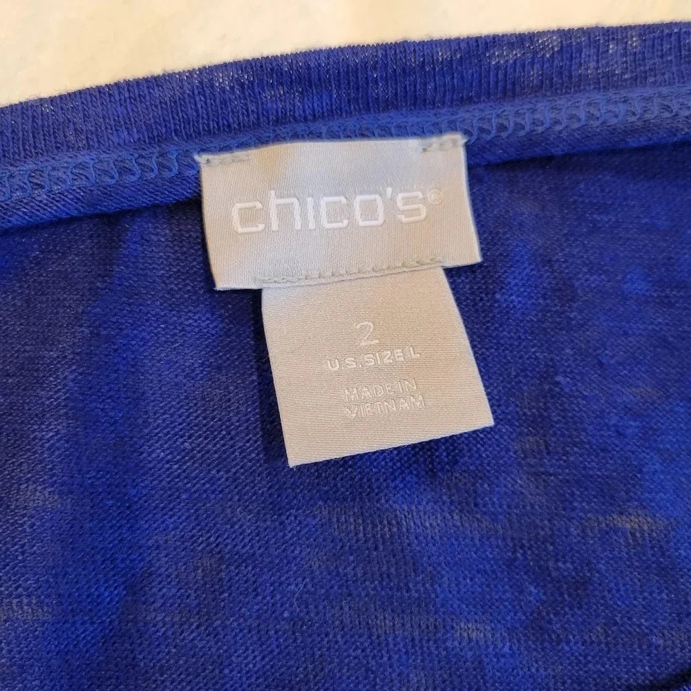 Chico's Beautiful Blue Solid Color Short Sleeved  Top Women's SZ 2 - Picture 2 of 14